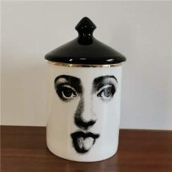 ANH19 Shabbat Candles Holders- Classic Fornasetti Candle Holder with blacklid Ceramic Storage Bin Art Candlestick Holder Retro Handmade Storage Jars Home Decor