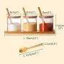 Condiment Container Seasoning Box Set Glass Condiment Canisters Pots with Wooden Spoon Lid and Base Condiment Container Seasoning Box Set Glass Condiment Canisters Pots with Wooden Spoon Lid and Base