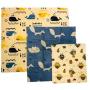 Beeswax Food Wraps Assorted Set of 3, Eco Friendly,100% Cotton fabric, All natural, 1 Small, 1 Medium, 1 Large, Fun prints: Whales, Bees, Foxes
