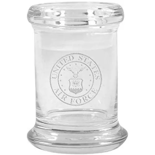 Klares Glas Kräuterdunstdose mit 75 ml Fassungsvermögen und US Air Force Logo von Smoke Promos