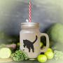Soft Pink British Shorthair Cat Silhouette #3 Frosted Glass Mason Jar With Straw