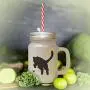 Black British Shorthair Cat Silhouette #3 Frosted Glass Mason Jar With Straw Black British Shorthair Cat Silhouette #3 Frosted Glass Mason Jar With Straw