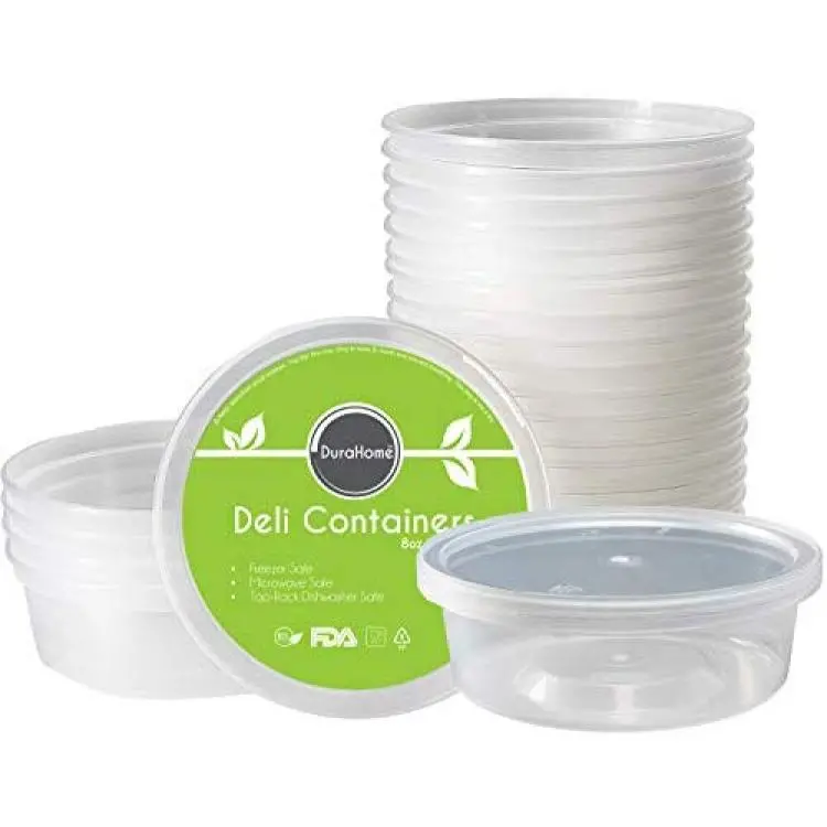 DuraHome - Deli food Storage Containers with Lids 32 oz, Quart Pack of 24  Leak-proof Freezer Safe Microwaveable Soup Storage Container - Clear  Plastic