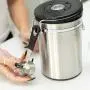Best Airtight Coffee Canister for Fresher Beans and Grounds - Large Stainless Steel Food Container with Date-Tracker, CO2 Release Valve, Measuring Scoop and Silicon Base by FikaPress Best Airtight Coffee Canister for Fresher Beans and Grounds - Large Stainless Steel Food Container with Date-Tracker, CO2 Release Valve, Measuring Scoop and Silicon Base by FikaPress