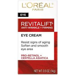 Eye Cream with Pro Retinol, LOreal Paris Skincare Revitalift Anti-Wrinkle and Firming Eye Cream Treatment to Reduce Dark Circles, Fragrance Free, 0.5 oz.