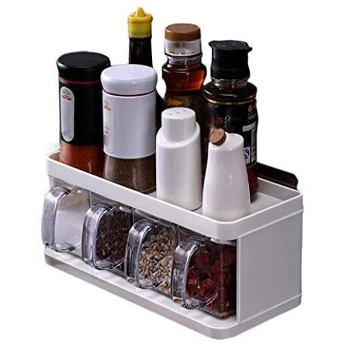 Kitchen Organization Floating Spice Rack Wall Mounted Hanging Decorative Holder With 4 Drawers And Spoons Seasoning Display Shelf Jars Storage For Pantry,2ps