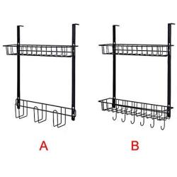 Refrigerator Rack Side Shelf, Stainless Steel 2 Tiered Sundries Spice Jars Hanging Storage Shelf, Over Cabinet Door Hanger Hooks for Cupboard, Kitchen or Pantry (Silver (Type B))