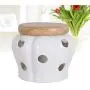 BESTONZON White Stoneware Garlic Keeper with Bamboo Lid Round Ceramics Garlic Jars Storage Container