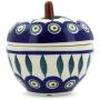 Polish Pottery 3?-inch Apple Shaped Jar (Peacock Leaves Theme) + Certificate of Authenticity
