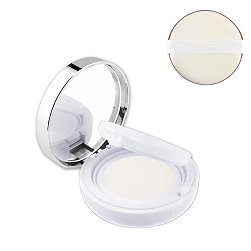 15ml 0.5oz Empty Luxurious Portable Air Cushion Puff Box BB CC Cream Container Dressing Case Powder Box with Air Cushion Sponge Powder Puff and Mirror (White)