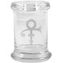 Clear Glass Herb Stash Jar and Lid 2.75 oz Prince Symbol Logo from Smoke Promos