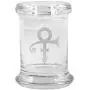 Clear Glass Herb Stash Jar and Lid 2.75 oz Prince Symbol Logo from Smoke Promos Clear Glass Herb Stash Jar and Lid 2.75 oz Prince Symbol Logo from Smoke Promos