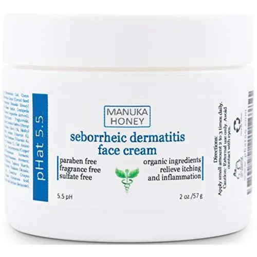 Seborrheic Dermatitis Creme mit Manuka Honig, Kokosöl und Aloe Vera – Feuchtigkeitscreme für Gesicht und Körper, Anti-Juckreiz Behandlung für Empfindliche Haut – Natürliche & Organische Creme (2 oz)