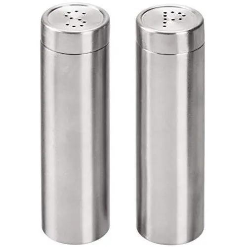 mDesign Moderne, Schlanke Salz- und Pfefferstreuer – Mit Nestdeckel für Rundloch S & P; Ideal für feines Meersalz und Pfeffer; Set von 2 – Bürstgehäuse Edelstahl