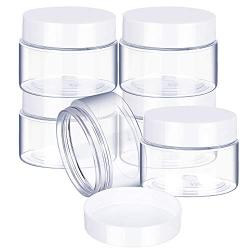 6 Pack 2 oz Plastic Pot Jars Round Clear Leak Proof Plastic Cosmetic Container Jars with White Lids for Travel Storage Make Up, Eye Shadow, Nails, Powder, Paint, Jewelry(2 oz)