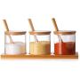 TNKML Glass Seasoning Jar Set Of 3 Kitchen Supplies Glass Seasoning Jar Salt Shaker Sugar Jar Storage Jar With Wooden Spoon Spice Container