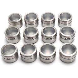 KUCY Storage Container 12Pcs Stainless Steel Magnetic Spice Tin Kitchen Storage Container Jars Clear Lid