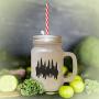 Maroon Autumn Orange Tree Leaves Frosted Glass Mason Jar With Straw