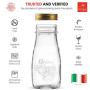 Bormioli Rocco Quattro Stagioni Glass Drinking jar bottle 13? Ounce Milk Bottles with Gold Metal Airtight Lids, For Juicing, Smoothies, Homemade Beverages Bottle, Reusable Glass Water Bottle (12 Pack)