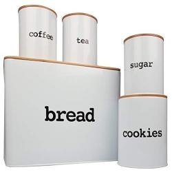 Bread Box (Extra Large) and 4 Piece Kitchen Canister Set w Bread Cutting Board- Deluxe Food Storage Containers with Air Tight Bamboo Lids