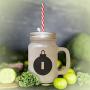 Green&quotI" Christmas Tree Toy Monogram I Frosted Glass Mason Jar With Straw