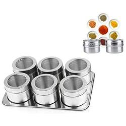 CSPFAIRY Stainless Steel Magnetic Spice Box Kitchen Spice Jars Seal Magnet Jar Seasoning Refrigerator Box Multifunction 6 Pcs/Set