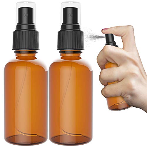 2 Pack Amber Glass Spray Bottles 2oz - the Perfect Spray - Small Empty Bottles For Cleaning Solutions, Plants, Essential Oils, Bleach, Alcohol - Best Refillable Fine Mist Spray Pack Perfume Atomizer