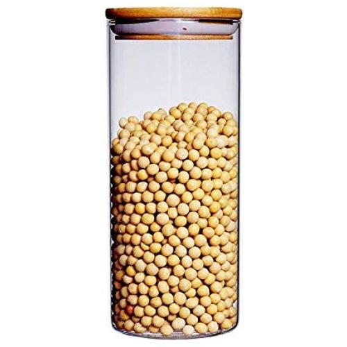 Dichtungsglasbehälter für Lebensmittel, Packung mit 2, durchsichtige Borosilikatglasbehälter mit Bambus-Holzlid, Teedose (Packung mit 2) (Farbe: 950ml, Größe: Packung von 2)