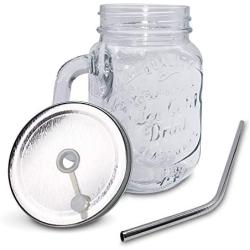 Mason Jar Mugs with Handle, Regular Mouth Colorful Lids with 2 Reusable Stainless Steel Straw, Set of 2 (Silver and Rose Gold), Kitchen GLASS 16 oz Jars,''Refreshing Ice Cold Drink'' & Dishwasher Safe