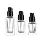 2PCS Clear Empty Portable Square Glass Pump Bottle Jars with Black Cap BB CC Cream Lotion Liquid Foundation Travel Packing Vials Essential Oil Toiletries Toner Liquid Storage Containers Dispenser