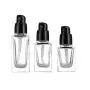 2 Pcs (15ml/0.5oz) Clear Square Empty Glass Pump Lotion Bottle with Black Lid Refillable Portable Foundation Bottle Pot Makeup Holder Travel Sub Bottling for Lotion Essence Emulsion Essence Serum