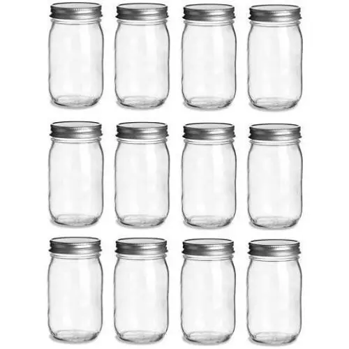 12 pcs Bouteilles en Verre Mason de 473 ml avec Couvercles Argentés (473 ml) 12 pcs Bouteilles en Verre Mason de 473 ml avec Couvercles Argentés (473 ml)
