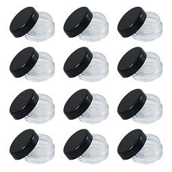 50PCS 15g/0.5oz Clear Plastic Round Pot Jars Bottles Empty Refillable Travel Makeup Sample Packing Container Storage Vials Cans Dispenser with Black Screw Lids for Eye Shadow Nails Jewelry