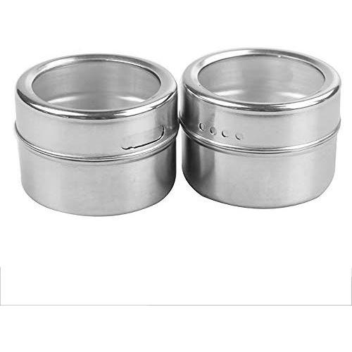 Magnetic spice jars, SUNJULY spice shaker stainless steel with transparent top Ideal for dried herbs, oregano, basil, paprika 2 pieces / 4 pieces / 6 pieces, silver
