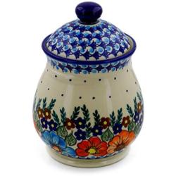 Polish Pottery 8-inch Jar with Lid (Bold Poppies Theme) Signature UNIKAT + Certificate of Authenticity