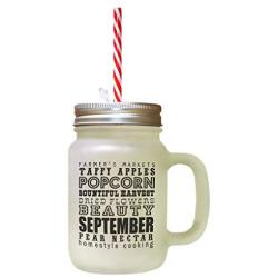 Black September Pear Nectar Season Fall Season School Starts Frosted Glass Mason Jar With Straw