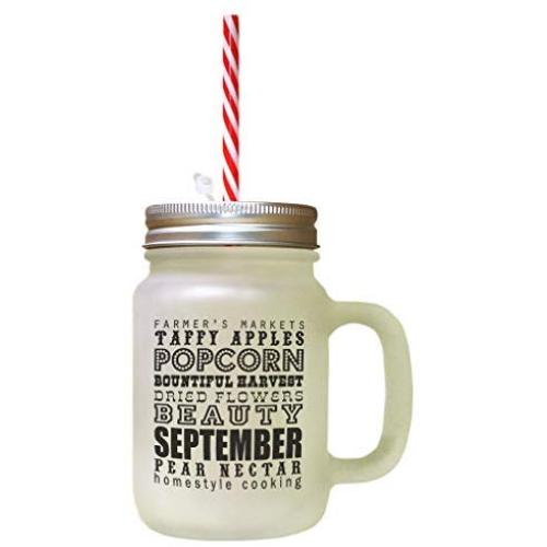 Schwarzer September - Birnensaft Saison Herbst Schulbeginn Gefrorene Glas-Marmeladenvorratsglas mit Strohhalse