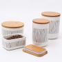 Kitchen Storage Jar,Storage Jar With Bamboo Lid and Stripe, Storage Spices Nuts Kitchen Container, Salt Container Coffee Tea Organizer