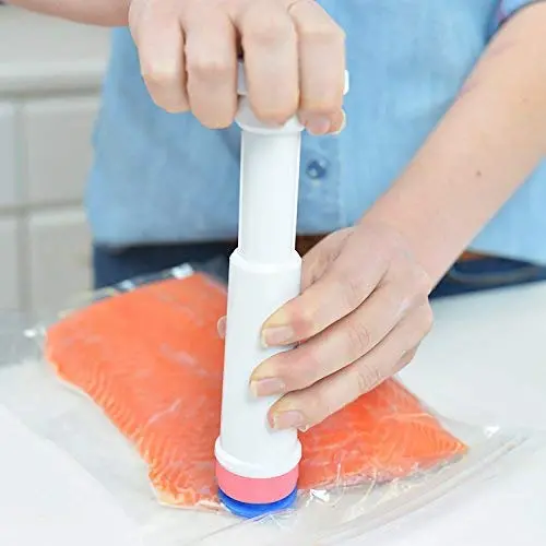 Lasting Freshness Vacuum Storage Bags - Ziplock, Reusable, Sous Vide - Quick Marinator - (2) 1.25 Gallon / 5 Quart; (2) 0.5 Gallon / 2 Quart; (1) Hand Held Vacuum Pump Lasting Freshness Vacuum Storage Bags - Ziplock, Reusable, Sous Vide - Quick Marinator - (2) 1.25 Gallon / 5 Quart; (2) 0.5 Gallon / 2 Quart; (1) Hand Held Vacuum Pump