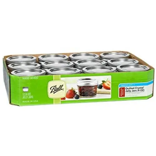Bouteilles en verre Ball Mason 4oz à quilting avec couvercles et anneaux, ensemble de 12 Bouteilles en verre Ball Mason 4oz à quilting avec couvercles et anneaux, ensemble de 12