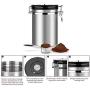 Sanlinkee Airtight Coffee Canister, Large Stainless Steel Tea & Coffee Storage for 22.8oz Coffee Beans,Canister with co2 Valve, 30ml Measure Spoon,70 ml Mini Travel Jar and Calendar Wheel