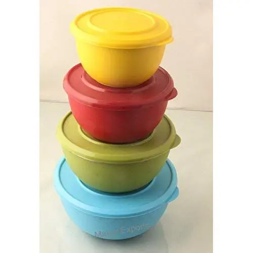 Ensemble de 4 Récipients de Rangement en Acier Inoxydable Revêtu de Plastique avec Base Colorée Ensemble de 4 Récipients de Rangement en Acier Inoxydable Revêtu de Plastique avec Base Colorée