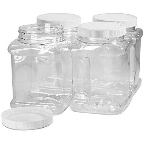 Pinnacle Mercantile 40 oz Plastic Containers Jars with Lids Square 4 Pack BPA Free Food Grade Made in the USA