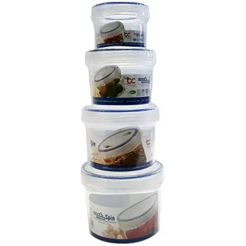 Ensemble de 4 contenants de rangement Spin Lock & Store ! 4 tailles assorties - Fermeture rotative - Micro-ondes - Lave-vaisselle - Sans BPA - Rangement alimentaire facile, propre et hygiénique, idéal pour les maisons modulaires ! (4)