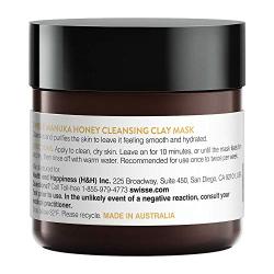 Swisse Natural Skincare Manuka Honey Australian Kaolin Clay Face Mask | For Combination Skin | Cleanses, Purifies, & Hydrates | Charcoal, Norwegian Kelp & Red Algae, and Aloe Vera Extract | 2.47 oz