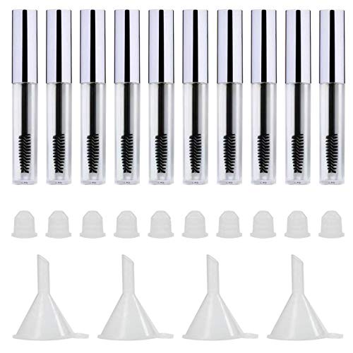 10Pcs 4ml Empty Mascara Tube and Wand, DIY Mascara Container with Cap,eyelash Tubes Vials Bottle with Rubber Inserts and Funnels Kit for Castor Oil