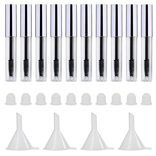 10Pcs 4ml Empty Mascara Tube and Wand, DIY Mascara Container with Cap,eyelash Tubes Vials Bottle with Rubber Inserts and Funnels Kit for Castor Oil