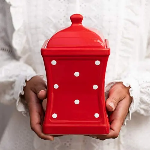 City to Cottage Handmade Red and White Polka Dot Large Ceramic 31.5oz/900ml Kitchen Storage Jar with Lid | Pottery Canister, Cookie Jar, Housewarming Gift City to Cottage Handmade Red and White Polka Dot Large Ceramic 31.5oz/900ml Kitchen Storage Jar with Lid | Pottery Canister, Cookie Jar, Housewarming Gift