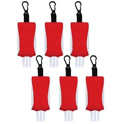 Empty Bottle for Hand Sanitizer Gel Products Liquid Soap 6 Pack 1 OZ Travel Sized Holder Keychain Carriers Flip Cap Reusable Portable (Red1)