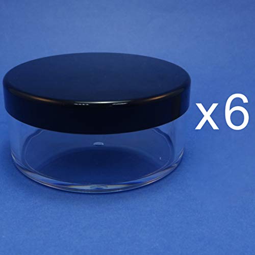 6 Pcs Made in Taiwan Cosmetic 70g Travel Size Plastic Storage Black Lid Clear Jar